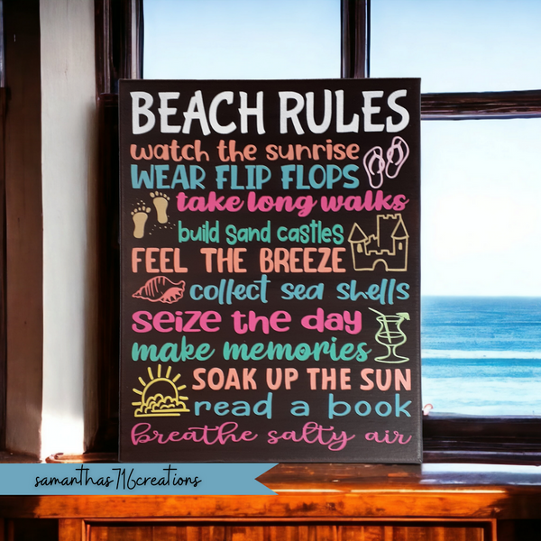 Beach Theme Decor Painted Canvas With Beach Rules For Home - Cottage - Beach House - Samantha's 716 Creations