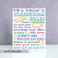 Classroom Rules Sign Painted Canvas Personalized Classroom Decor For Elementary or Middle School - Samantha's 716 Creations