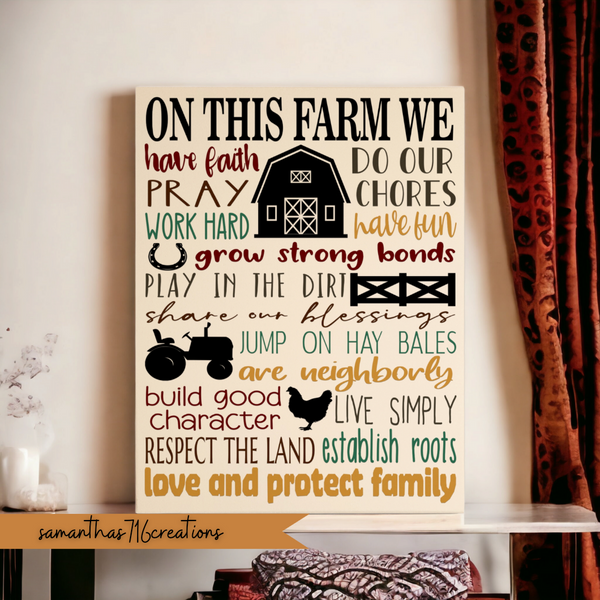 On This Farm We Family Rules Farmhouse Painted Canvas - Samantha's 716 Creations
