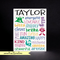 Personalized Monster Kids Name Sign Painted Canvas - Samantha's 716 Creations