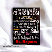 When You Enter This Classroom Math Teacher Personalized Canvas Sign - Samantha's 716 Creations