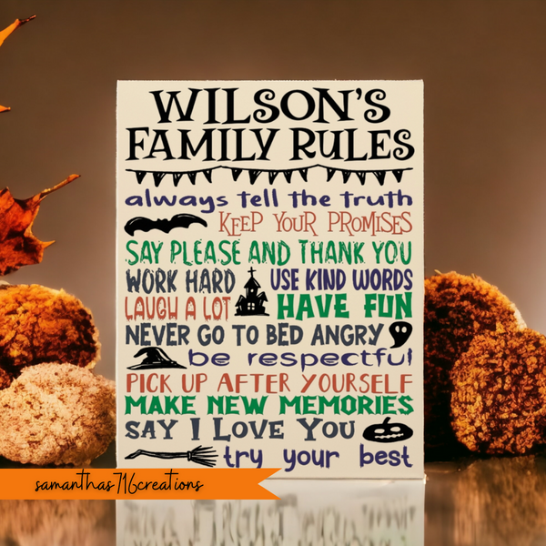 Personalized Family Rules Sign Painted Canvas In A Halloween Theme - Samantha's 716 Creations