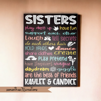 Sisters Customized Playroom Bedroom Painted Canvas Sign - Samantha's 716 Creations