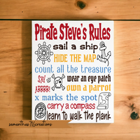 Pirate Rules Sign Personalized Painted Canvas For Kid's Room, Nursery Name Sign, Pirate Name Sign - Samantha's 716 Creations
