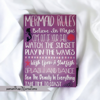 Mermaid Rules Decor Painted Canvas Sign - Samantha's 716 Creations