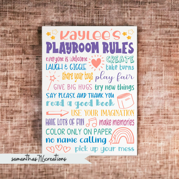 Playroom Rules Personalized Painted Canvas For Kids Room - Samantha's 716 Creations