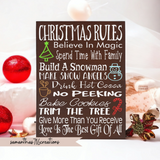 Christmas Rules Family Hanging Canvas Sign - Samantha's 716 Creations