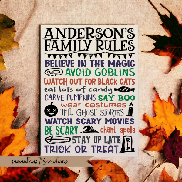 Personalized Halloween Rules Sign Painted Canvas - Samantha's 716 Creations