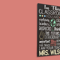 In This Classroom You Are Personalized History Social Studies English ELA Teacher Canvas Sign - Samantha's 716 Creations