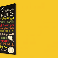 Fall Themed Family Rules Sign Painted Canvas For Thanksgiving - Samantha's 716 Creations