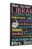 When You Enter This Library Painted Librarian Personalized Canvas Sign - Samantha's 716 Creations