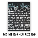 Couples Rules Personalized Sign Painted Canvas - Samantha's 716 Creations